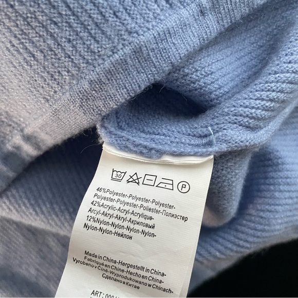 Yest Netherlands Cowl Neck Knit Ribbed Sweater Batwing Powder Blue Size 10 - Picture 7 of 8